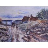 C GUEST (1911), Framed Watercolour, signed & dated, an elderly woman trudging up a path. 30 cm x