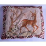 A LATE 19TH CENTURY CHINESE SILKWORK PILLOW depicting a spotted deer within a landscape. 53 cm