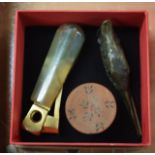 A 1950S ONYX CHEROOT CUTTER together with a novelty paper clip etc. (3)