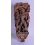 AN 18TH/19TH CENTURY EASTERN CARVED TEMPLE FRAGMENT depicting a buddhistic figure. 15 cm x 37 cm.