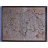 AN ANTIQUE MAP, depicting Staffordshire. 29 cm x 28 cm.