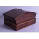 A GOOD GEORGE III CARVED SYCAMORE SEWING BOX with two rising doors and a drawer beneath, purchased