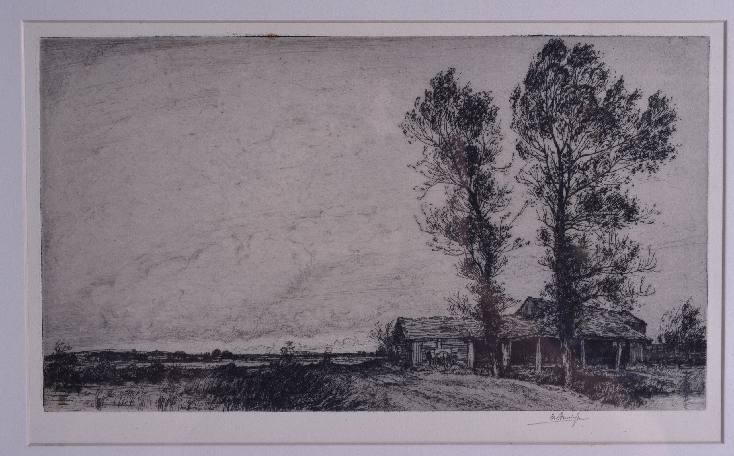 FRED BURRIDGE (1869-1945), Framed Etching, signed in pencil, "The Larsh Farm". 18 cm x 29 cm.