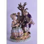 A LARGE 19TH CENTURY MEISSEN PORCELAIN FIGURAL GROUP depicting a female holding an instruments, upon