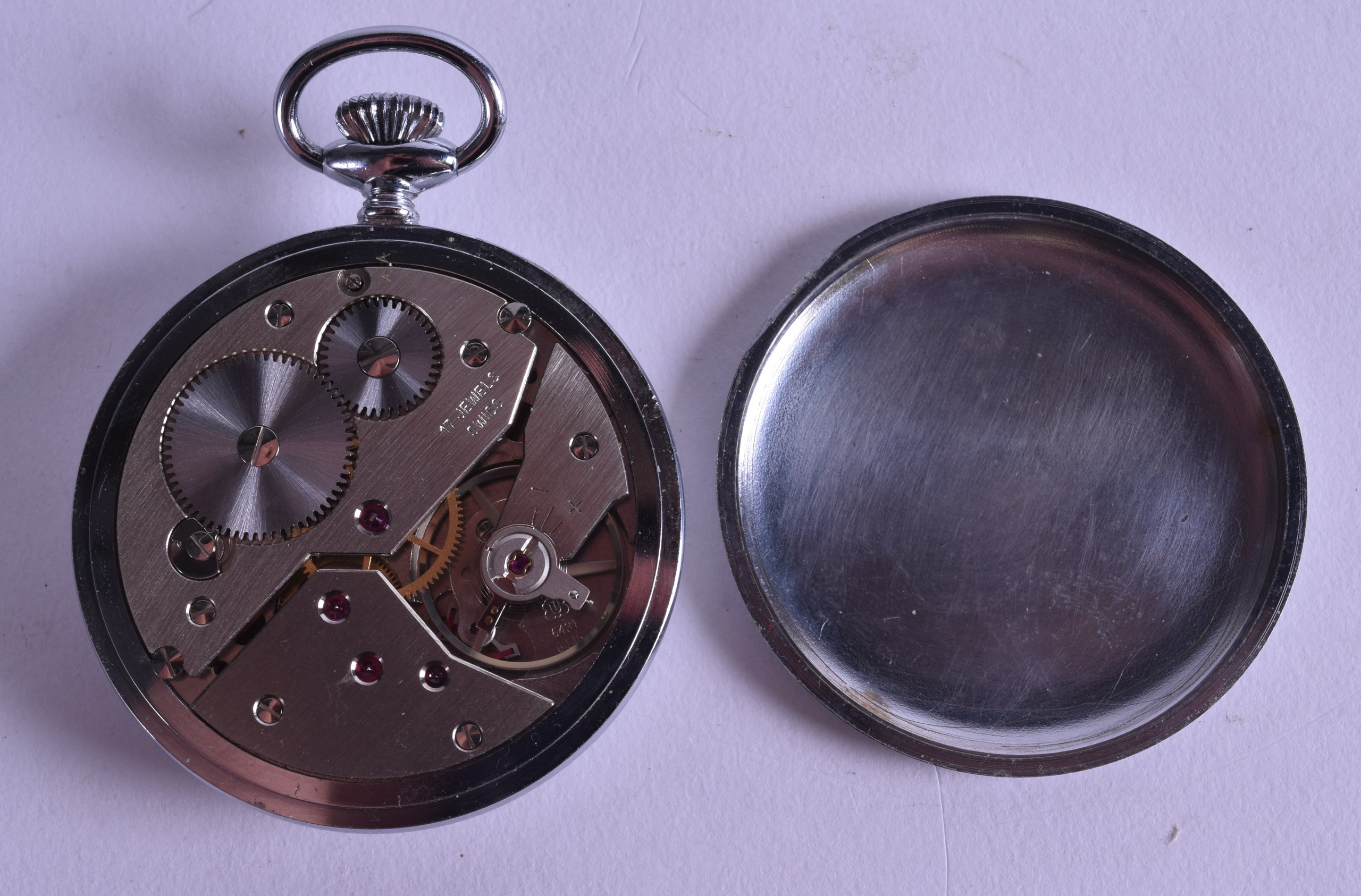 AN UNUSUAL CHROME EROTIC POCKET WATCH decorated with figures courting upon a bench. 4.5 cm wide. - Image 2 of 2