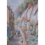 W SANDS (Cornish), Framed Watercolour, signed, a figure & horse walking down a path, Clovelly,