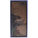 A GOOD 18TH/19TH CENTURY CHINESE FRAMED WATERCOLOUR LANDSCAPE depicting five figures upon a boat,