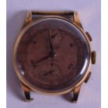 A 1940S 18T GOLD MIRADOR CHRONOGRAPH WATCH DIAL with movement. 4 cm diameter.