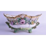 A LARGE 19TH CENTURY GERMAN TWIN HANDLED PORCELAIN BASKET Meissen style, painted with floral sprays.