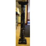 A GOOD BLACK VEINED MARBLE COLUMN upon a square pedestal base. 105 cm x 23 cm.