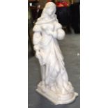 A GOOD 19TH CENTURY EUROPEAN CARVED MARBLE FIGURE OF A CLASSICAL FEMALE modelled holding a