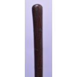 A GOOD 19TH CENTURY PIQUE WORK HARDWOOD WALKING CANE decorated with motifs. 89 cm long.