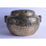 A HUGE 19TH CENTURY CHINESE QING DYNASTY BRONZE CENSER AND COVER decorated with roaming deer,