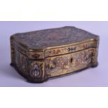 A MID 19TH CENTURY FRENCH BOULLE WORK CASKET AND COVER decorated with scrolling motifs and