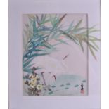 JAPANESE SCHOOL (Mid 20th Century), Framed Gouache & Watercolour on Silk, signed, stork in a