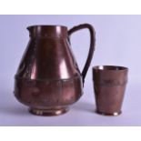 AN UNUSUAL 19TH CENTURY DOULTON COPPER STYLE STONEWARE JUG together with a matching beaker. 21