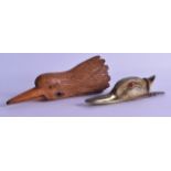 TWO ANTIQUE LETTER CLIPS in the form of swan heads. 18 cm & 13 cm long. (2)