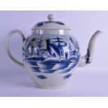 A LARGE EARLY 19TH CENTURY ENGLISH PEARLWARE PUNCH POT AND COVER painted with a house within a