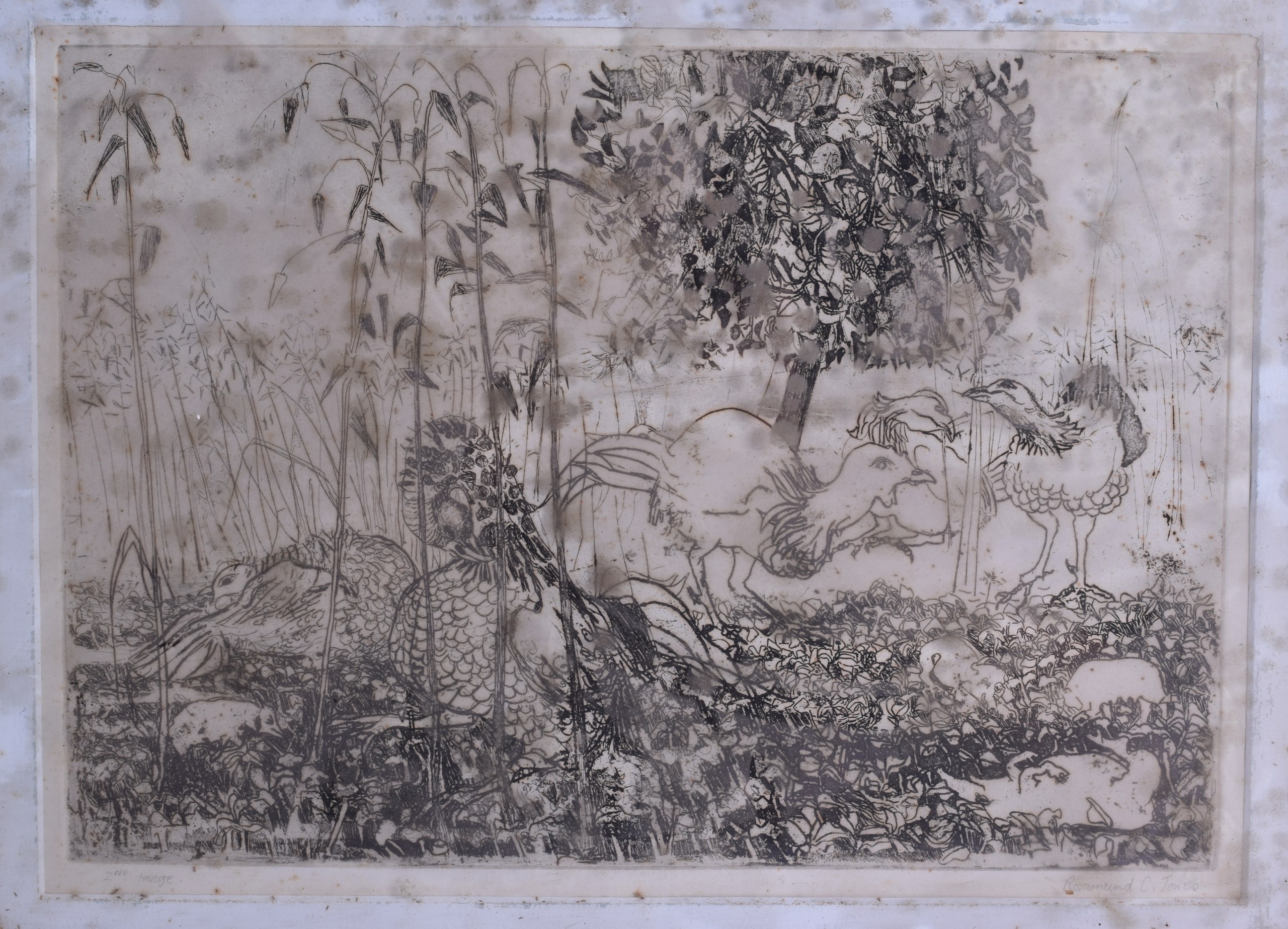 ROSMUND C JONES (British), Framed Engraving, "2nd image", "Bantams in Field". 24 cm x 33 cm.