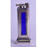 A FINE DUNHILL SILVER AND ENAMEL MANHATTAN TABLE LIGHTER with rectangular blue panels. 7.6 oz. 10 cm