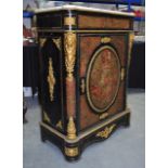 A 19TH CENTURY BOULLE WORK EBONISED CABINET with ormolu figural mounts, decorated with extensive