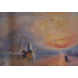 ENGLISH SCHOOL (Early 20th Century), Framed Watercolour, unsigned, a ship heading into the sunset.