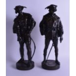 Emile Louis Picault (1833-1915) A pair of 19th century French bronze figures of cavaliers,