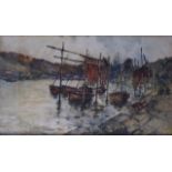 PETER ALEXANDER HAY (1866-1952), Framed Watercolour, signed & dated 1891, moored boats in a