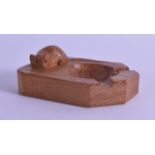 A ROBERT THOMAS MOUSEMAN CARVED WOOD ASHTRAY. 10.25 cm wide.