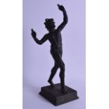 A 19TH CENTURY ITALIAN BRONZE FIGURE OF A FAWN After the Antique, modelled upon a square form