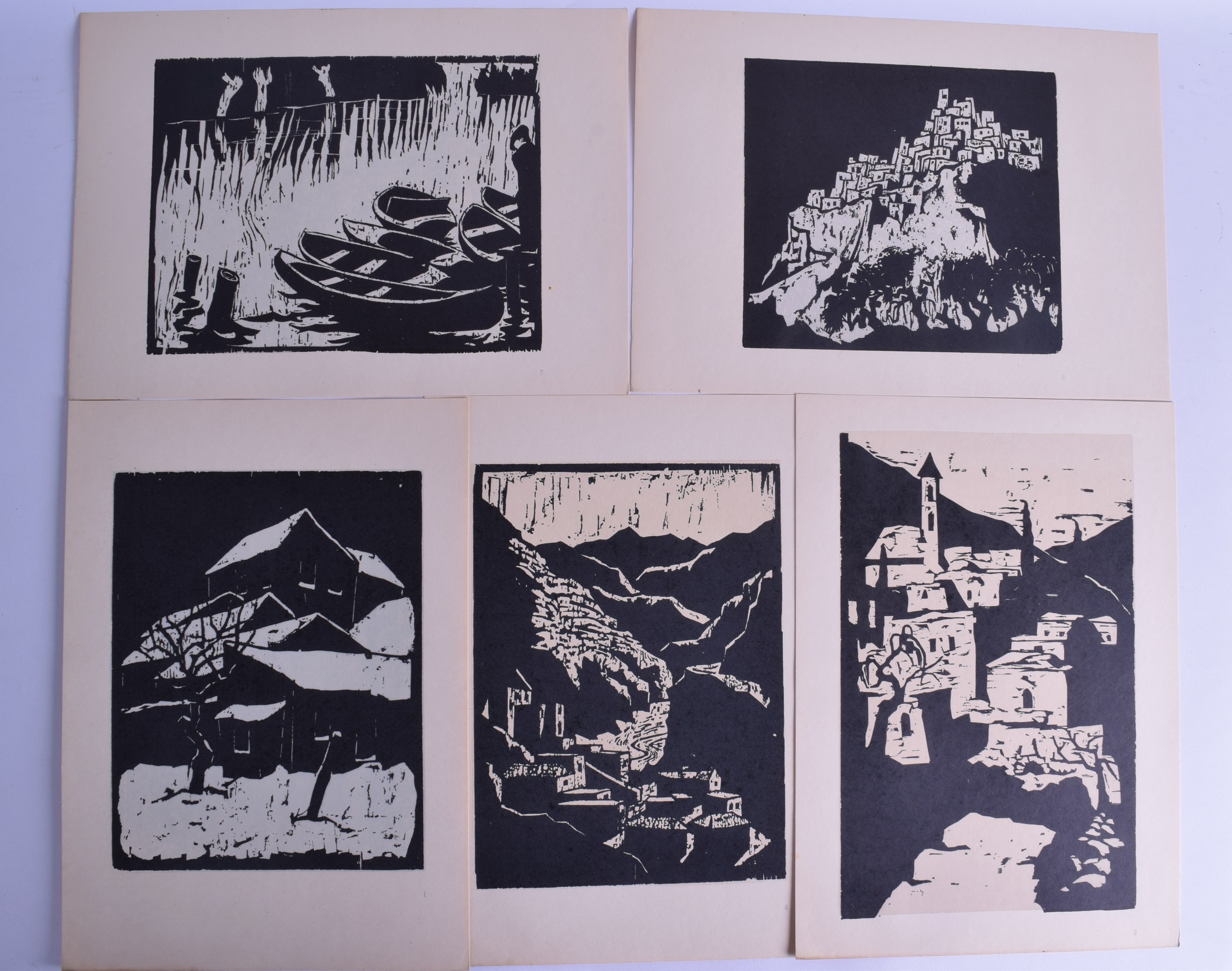 JACOB PINS (1917-2005), a small folio containing eight woodcuts, Dvir Tel Aviv, "Landscapes