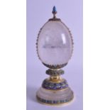 A CONTEMPORARY RUSSIAN SILVER GILT AND ENAMEL ROCK CRYSTAL EGG in the manner of Faberge, 25.5 cm