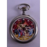 AN UNUSUAL DOXA EROTIC POCKET Watch depicting a male and two females performing exotic acts. 6.5