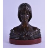 Emmanuel Villanis (C1910) A stylish French bronze bust of a female. 15 cm x 13 cm.