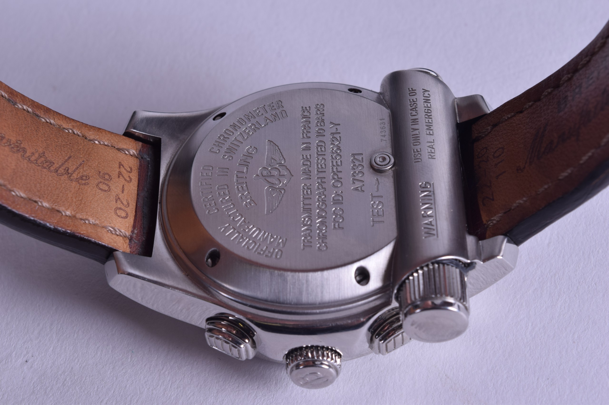 A GOOD CASED BREITLING CHRONOMETER 'EMERGENCY MISSION' WRISTWATCH with original case, parts and - Image 3 of 3