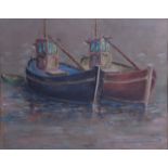 ALEXANDER ROBBIE (1917-2014), Framed Pastel, signed, two boats, "The Twins". 25 cm x 32 cm.