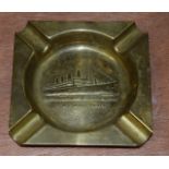 AN UNUSUAL RMS AQUITANIA BRASS ASHTRAY.