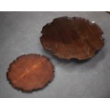 TWO ANTIQUE PIE CRIST TABLE TOPS. (2)