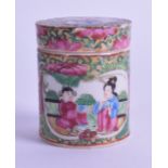 A SMALL 19TH CENTURY CHINESE CANTON FAMILLE ROSE JAR AND COVER painted with figures. 6 cm high.