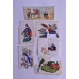 A SET OF FIVE CHINESE 19TH CENTURY PITH PAPER WORKS together with another French print. (6)