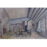 EUROPEAN SCHOOL (Early 20th Century), Framed Watercolour, unsigned, interior of a room. 30 cm x 44