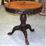 A FINE EARLY 19TH CENTURY ANGLO INDIAN COLONIAL HARDWOOD CIRCULAR TILT TOP TABLE with foliate frieze