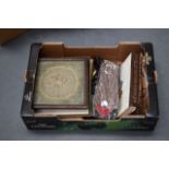 A BOX OF VARIOUS 18TH/19TH CENTURY ENGRAVINGS together with vintage ties, including Dior etc. (qty)