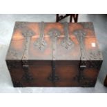 A GOOD GOTHIC DESIGN OAK BOUND TRUNK. 31 cm x 61 cm.