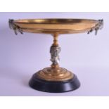 A GOOD LARGE 19TH CENTURY TWIN HANDLED CLASSICAL BRONZE TAZZA inset with a central medallion