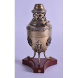 A RUSSIAN SILVER AND ENAMEL OIL LAMP decorated with jewels and crested eagles. 14.5 cm high.