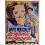 A VINTAGE FRAMED BELGIAN MOVIE ADVERTISING POSTER, "Bette Davis & Robert Montgomery". 46 cm x 35