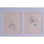 ARCHIBALD THORBURN (1860-1935), Framed Pencil Sketch, depicting a bull and a stag. Each 12 cm x 10