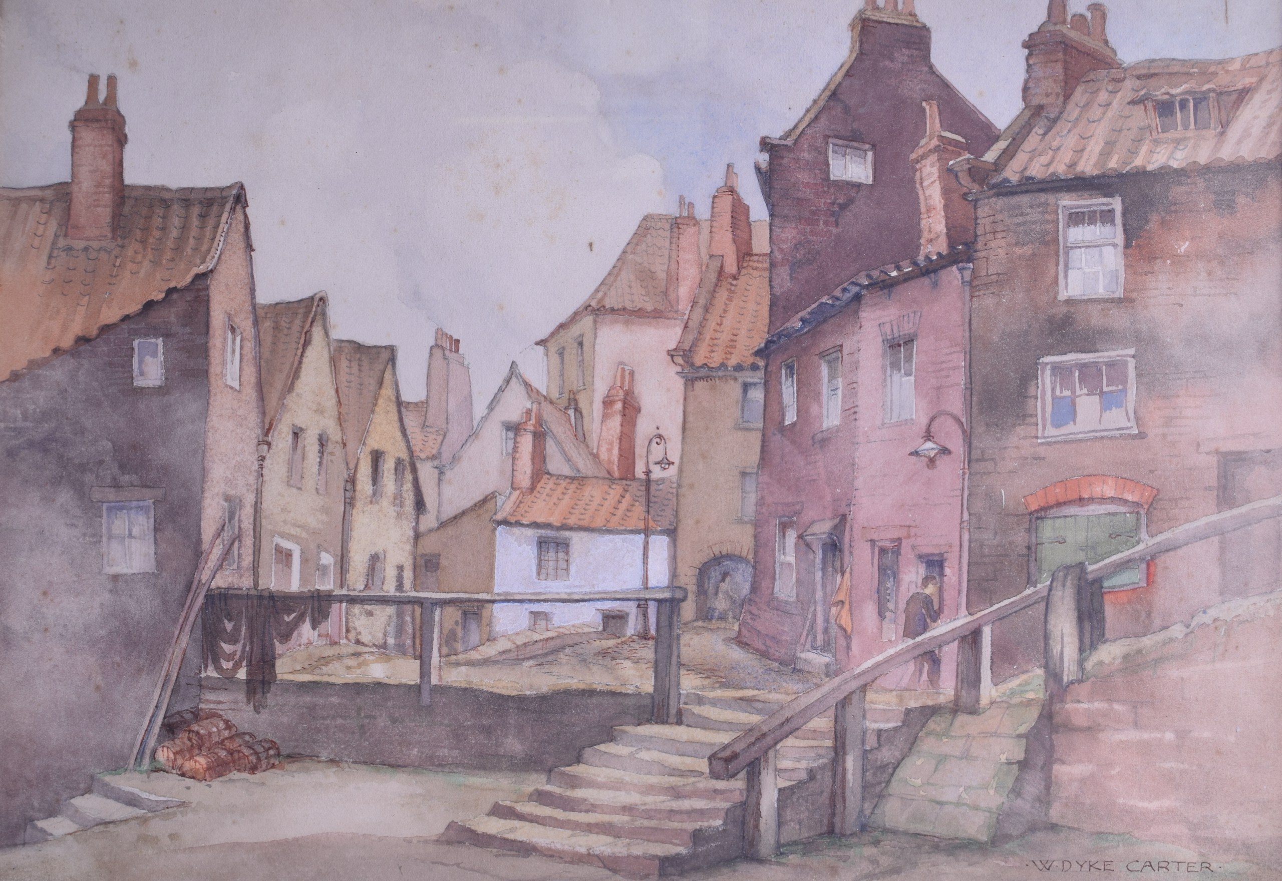 WALTER DYKE CARTER (1894-1966), Framed Watercolour, signed, street scenes. 26 cm x 37 cm.