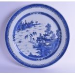 A LARGE LATE 18TH CENTURY CHINESE EXPORT BLUE AND WHITE DISH Qianlong, painted with landscapes. 40